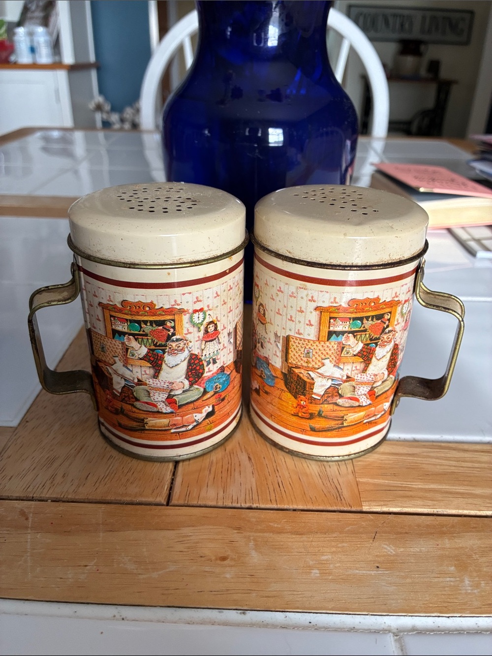 Vintage Holiday Kitchen Salt and Pepper Shakers - Cream and Multicolor